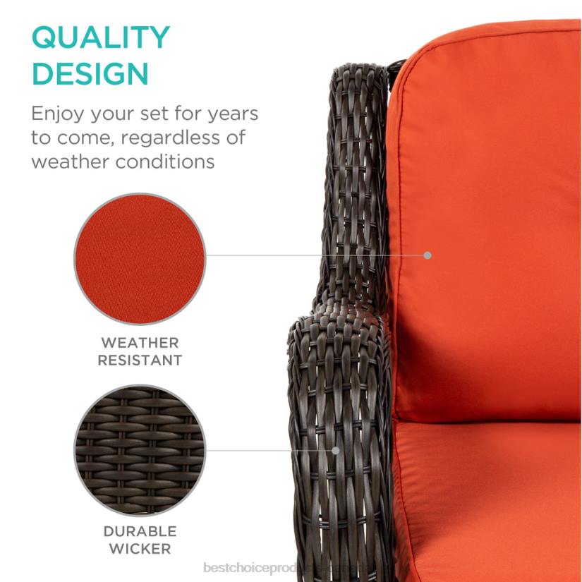 4LT21406 Rust Best Choice Products 3-Piece Patio Wicker Bistro Furniture Set w/ 2 Swivel Rocking Chairs, Table