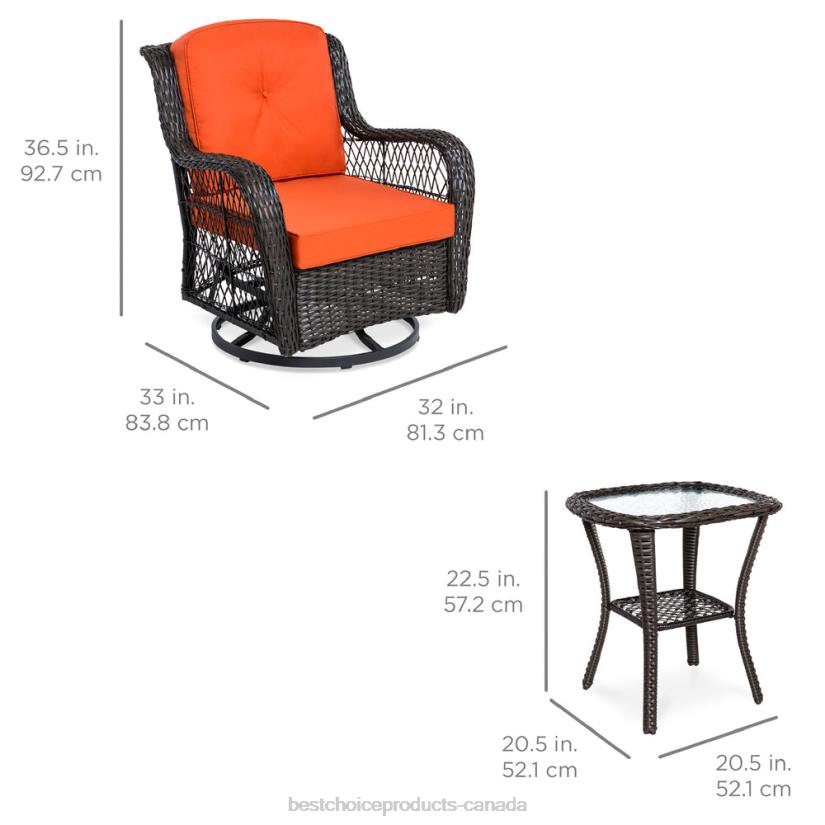 4LT21406 Rust Best Choice Products 3-Piece Patio Wicker Bistro Furniture Set w/ 2 Swivel Rocking Chairs, Table