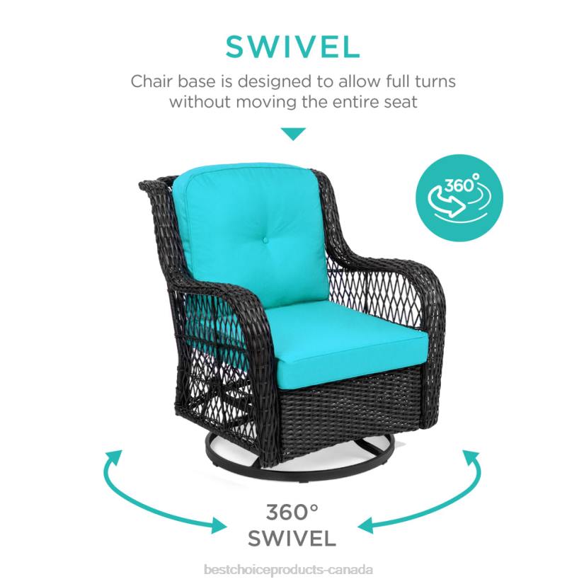 4LT21408 Teal Best Choice Products 3-Piece Patio Wicker Bistro Furniture Set w/ 2 Swivel Rocking Chairs, Table