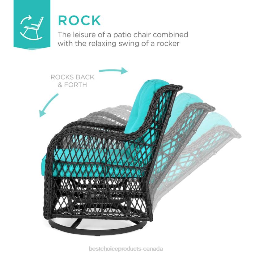 4LT21408 Teal Best Choice Products 3-Piece Patio Wicker Bistro Furniture Set w/ 2 Swivel Rocking Chairs, Table