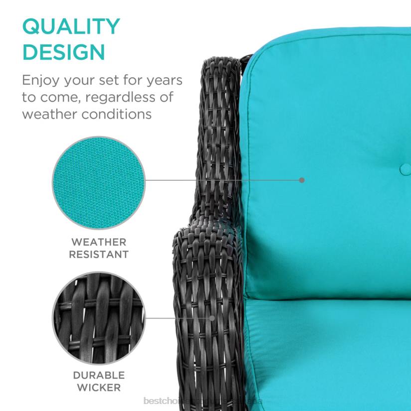 4LT21408 Teal Best Choice Products 3-Piece Patio Wicker Bistro Furniture Set w/ 2 Swivel Rocking Chairs, Table