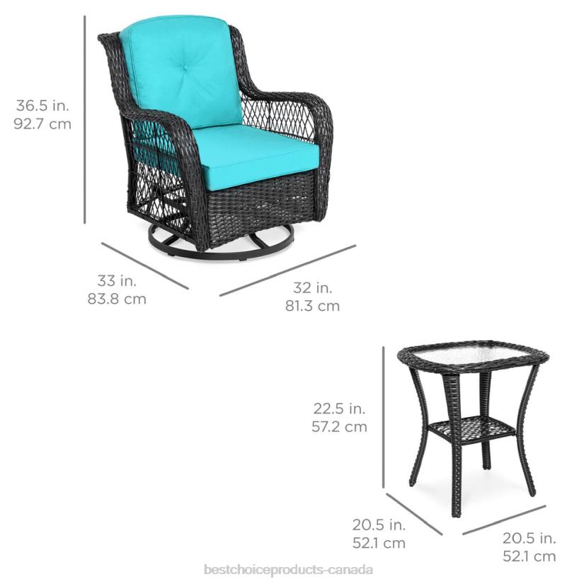 4LT21408 Teal Best Choice Products 3-Piece Patio Wicker Bistro Furniture Set w/ 2 Swivel Rocking Chairs, Table