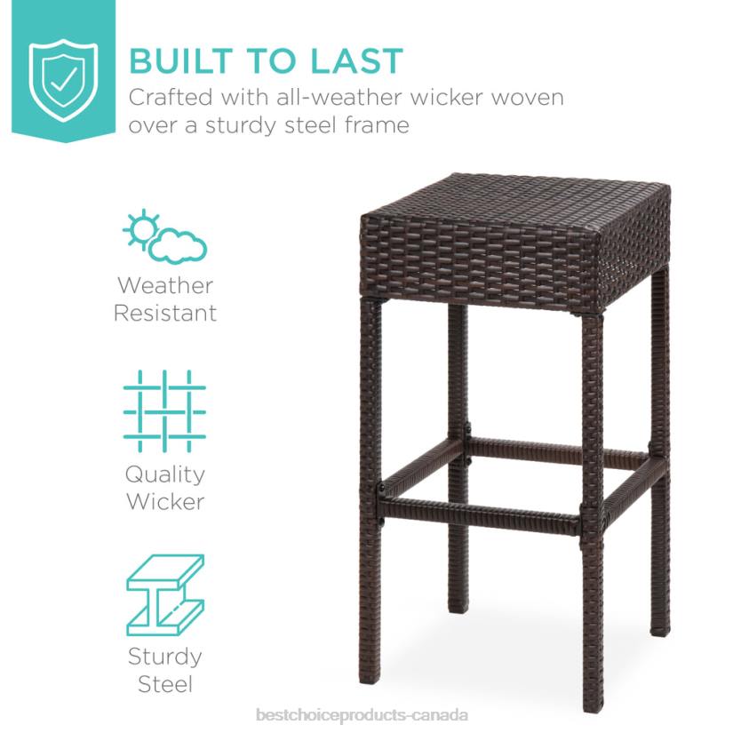 4LT21414 Brown Best Choice Products 5-Piece Wicker Bar Set w/ 4 Stools, Built-In Bottle Opener, Hidden Storage