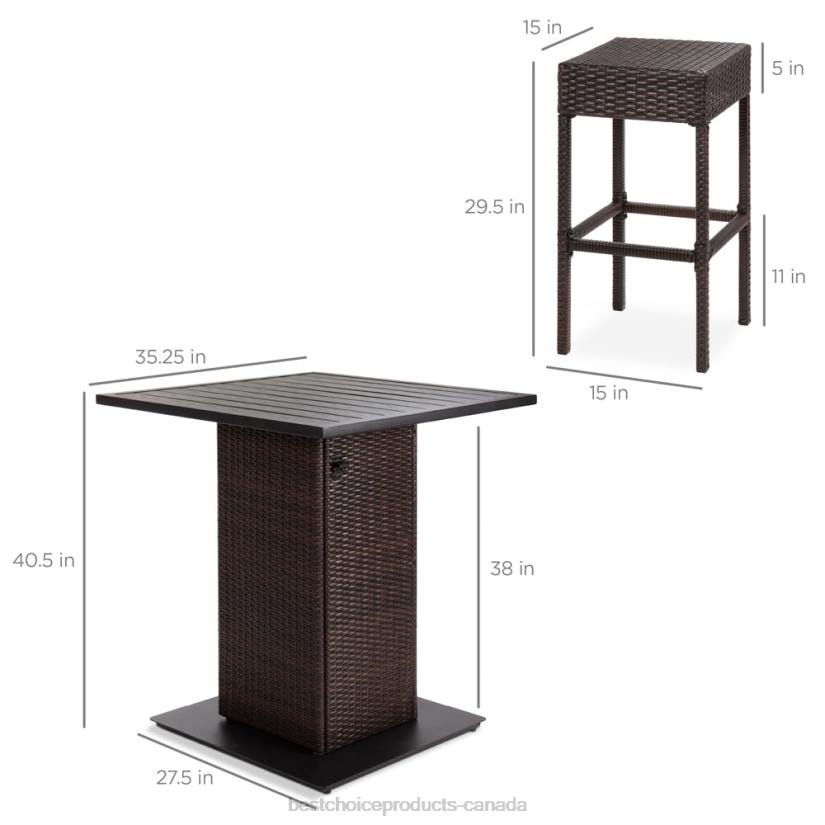 4LT21414 Brown Best Choice Products 5-Piece Wicker Bar Set w/ 4 Stools, Built-In Bottle Opener, Hidden Storage