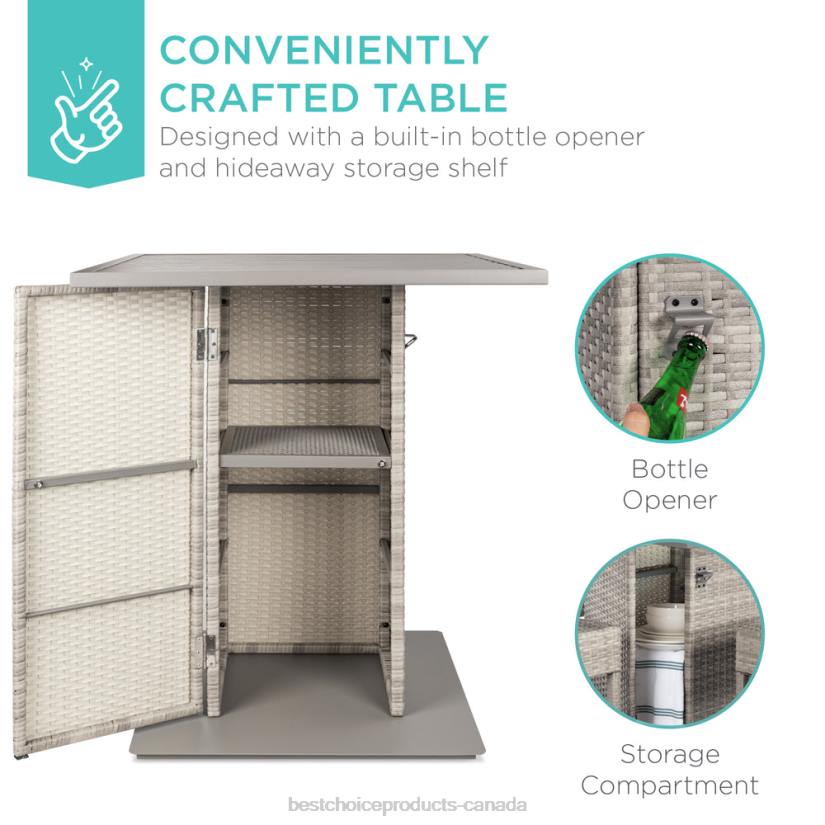 4LT21415 Gray Best Choice Products 5-Piece Wicker Bar Set w/ 4 Stools, Built-In Bottle Opener, Hidden Storage