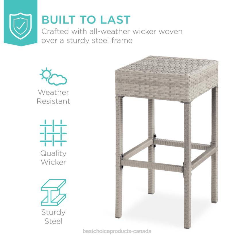 4LT21415 Gray Best Choice Products 5-Piece Wicker Bar Set w/ 4 Stools, Built-In Bottle Opener, Hidden Storage