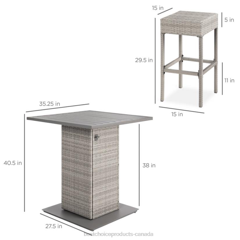 4LT21415 Gray Best Choice Products 5-Piece Wicker Bar Set w/ 4 Stools, Built-In Bottle Opener, Hidden Storage