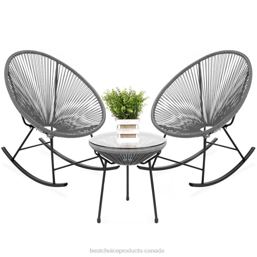 4LT21417 Gray Best Choice Products 3-Piece Patio Woven Rope Acapulco Rocking Chair Bistro Set