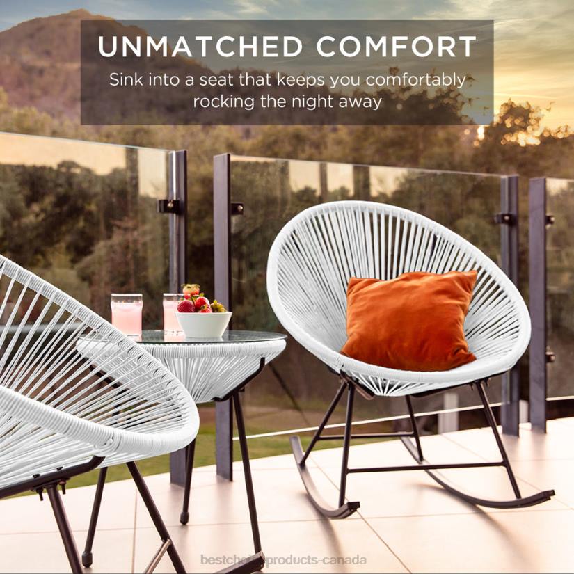 4LT21418 White Best Choice Products 3-Piece Patio Woven Rope Acapulco Rocking Chair Bistro Set