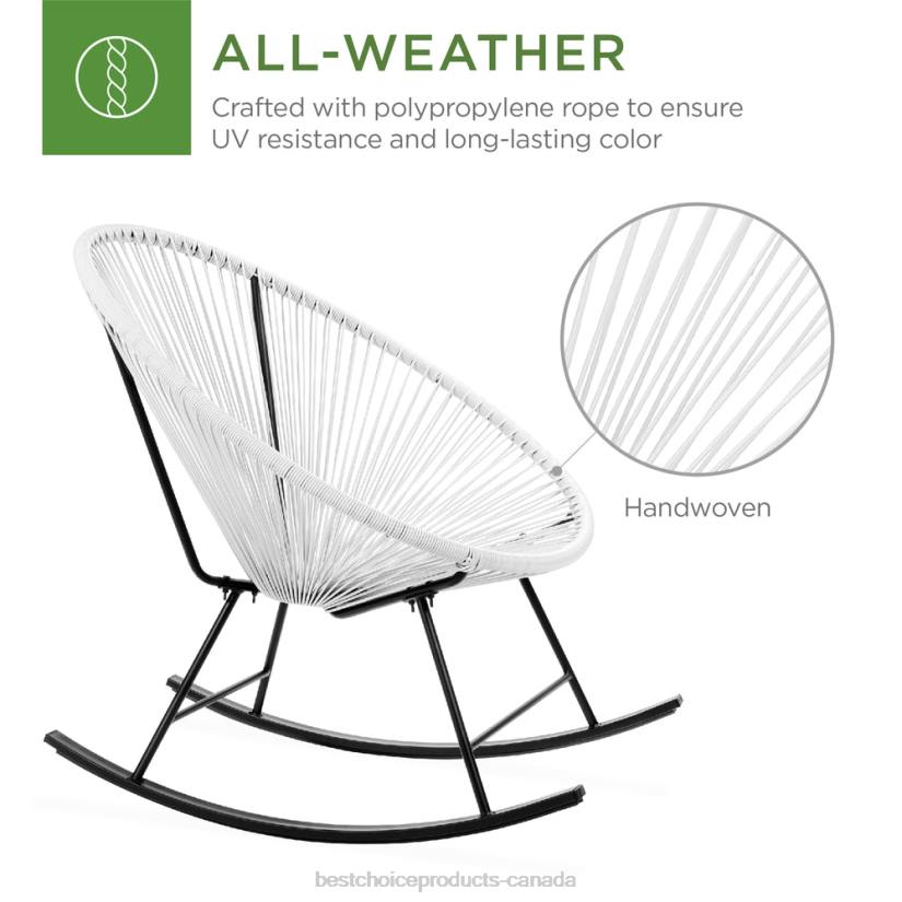 4LT21418 White Best Choice Products 3-Piece Patio Woven Rope Acapulco Rocking Chair Bistro Set