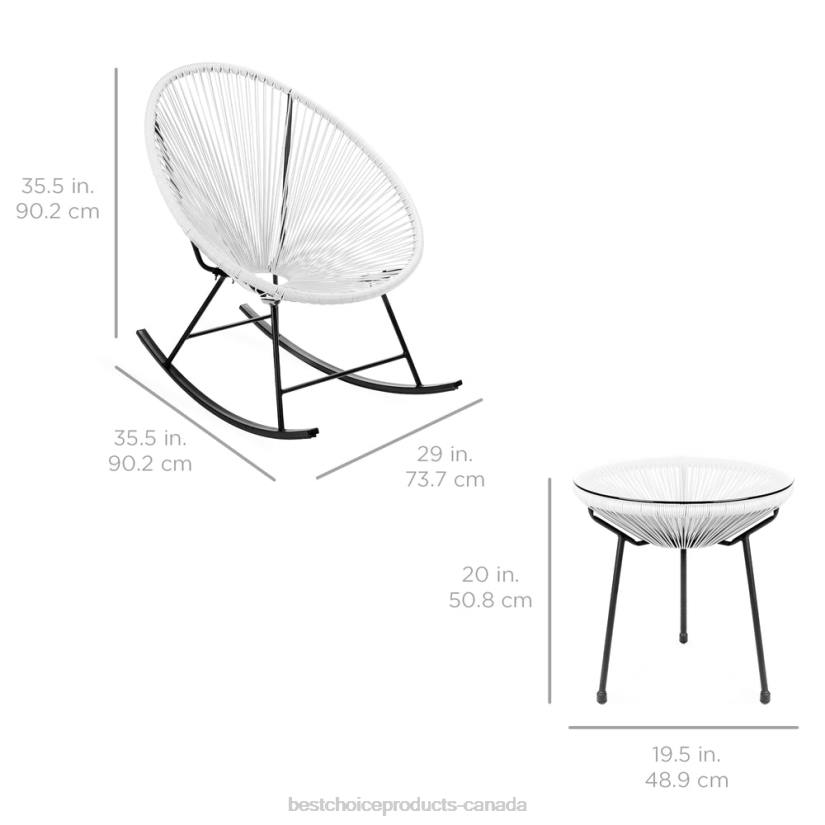 4LT21418 White Best Choice Products 3-Piece Patio Woven Rope Acapulco Rocking Chair Bistro Set