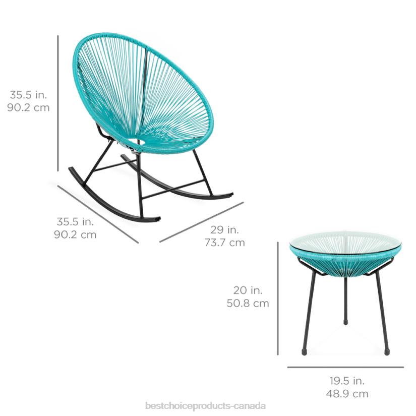 4LT21419 Blue Best Choice Products 3-Piece Patio Woven Rope Acapulco Rocking Chair Bistro Set