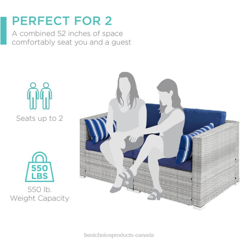 4LT21433 Gray/Navy Best Choice Products 2-Person Outdoor Patio Loveseat Sofa Couch w/ 2 Accent Pillows