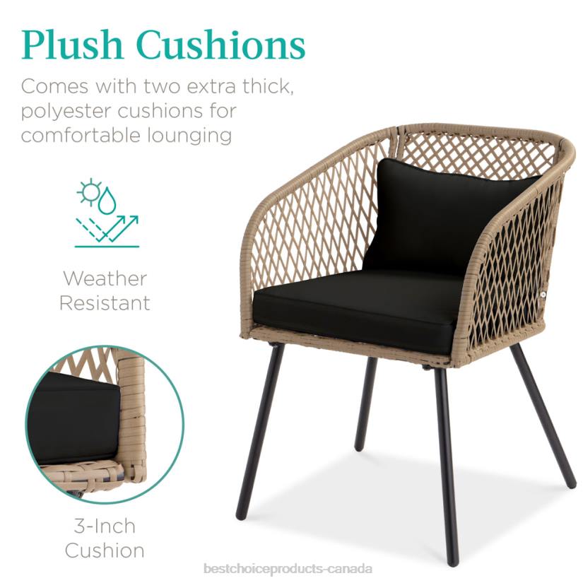 4LT21445 Black Best Choice Products 3-Piece Outdoor Diamond Weave Wicker Bistro Set w/ Tempered Glass Side Table