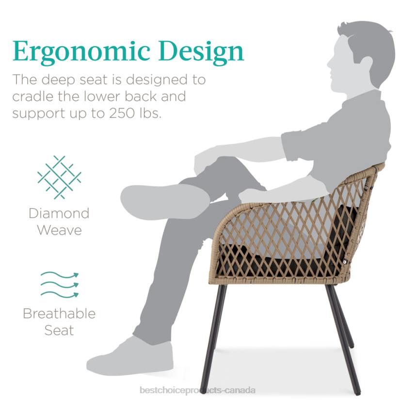 4LT21445 Black Best Choice Products 3-Piece Outdoor Diamond Weave Wicker Bistro Set w/ Tempered Glass Side Table