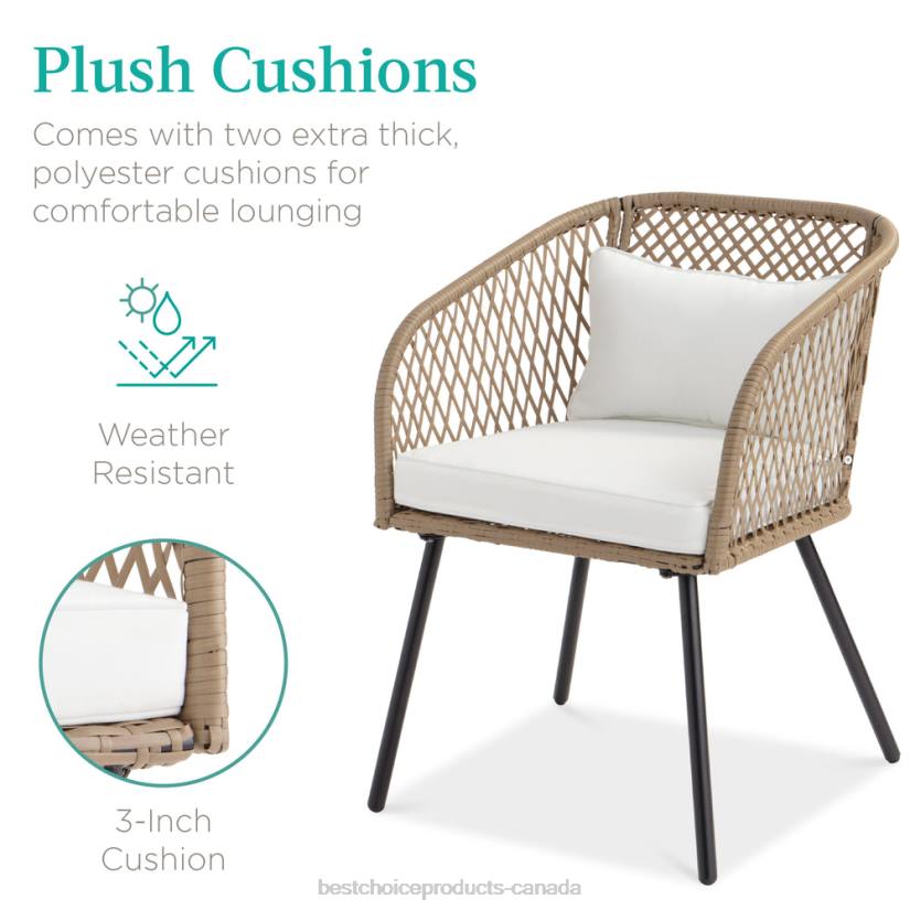 4LT21446 Ivory Best Choice Products 3-Piece Outdoor Diamond Weave Wicker Bistro Set w/ Tempered Glass Side Table