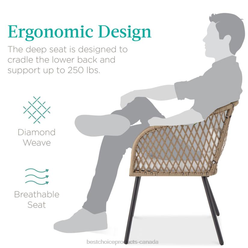 4LT21446 Ivory Best Choice Products 3-Piece Outdoor Diamond Weave Wicker Bistro Set w/ Tempered Glass Side Table