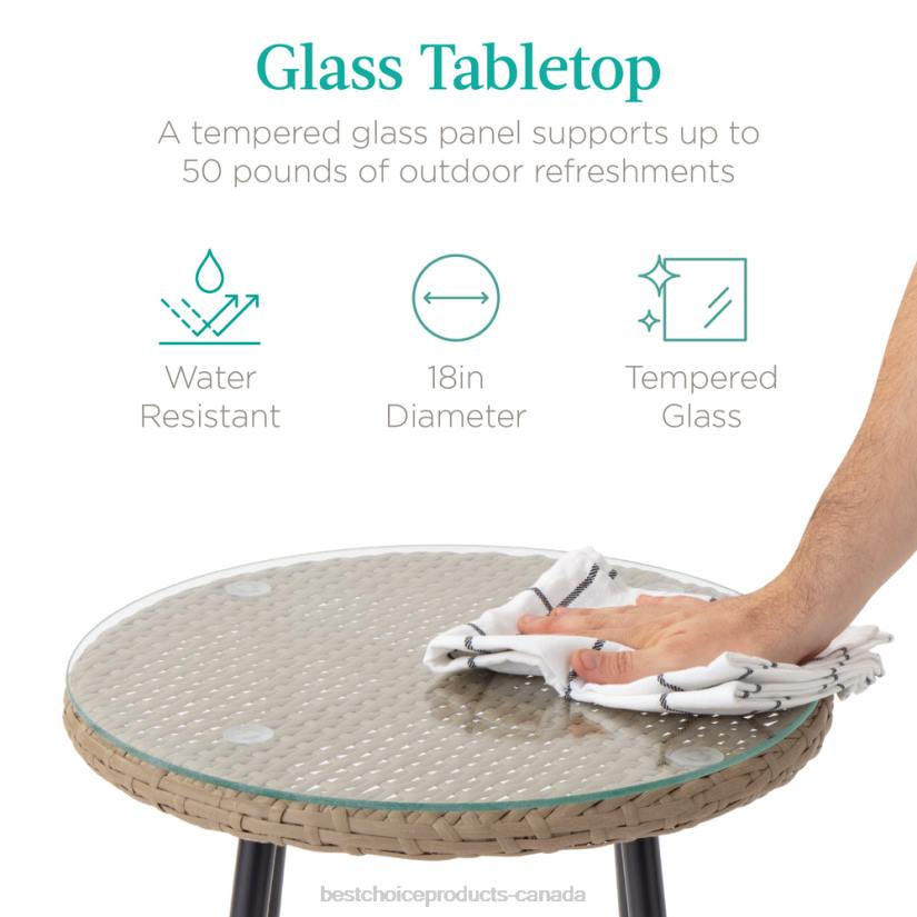 4LT21446 Ivory Best Choice Products 3-Piece Outdoor Diamond Weave Wicker Bistro Set w/ Tempered Glass Side Table