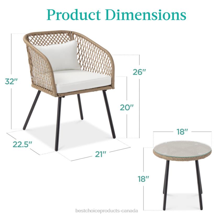 4LT21446 Ivory Best Choice Products 3-Piece Outdoor Diamond Weave Wicker Bistro Set w/ Tempered Glass Side Table