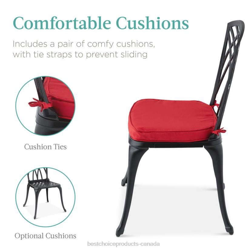 4LT21452 Black/Red Best Choice Products 3-Piece Patio Bistro Set w/ Umbrella Hole, 2 Chairs, Polyester Cushions