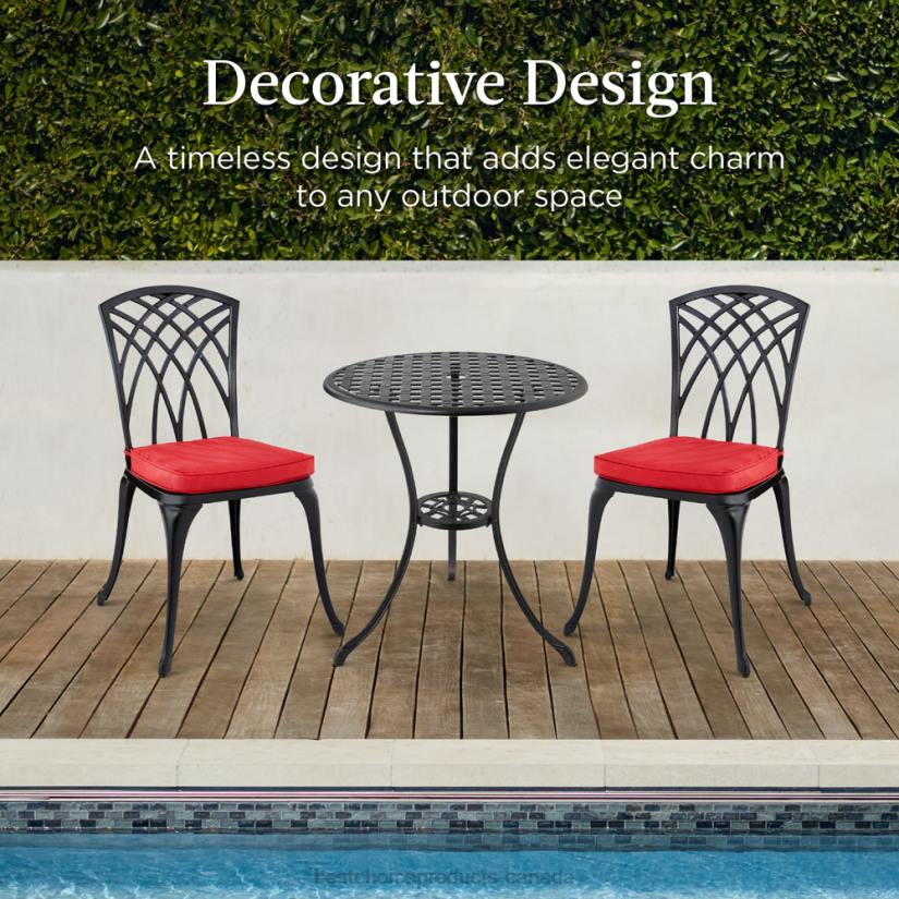 4LT21452 Black/Red Best Choice Products 3-Piece Patio Bistro Set w/ Umbrella Hole, 2 Chairs, Polyester Cushions
