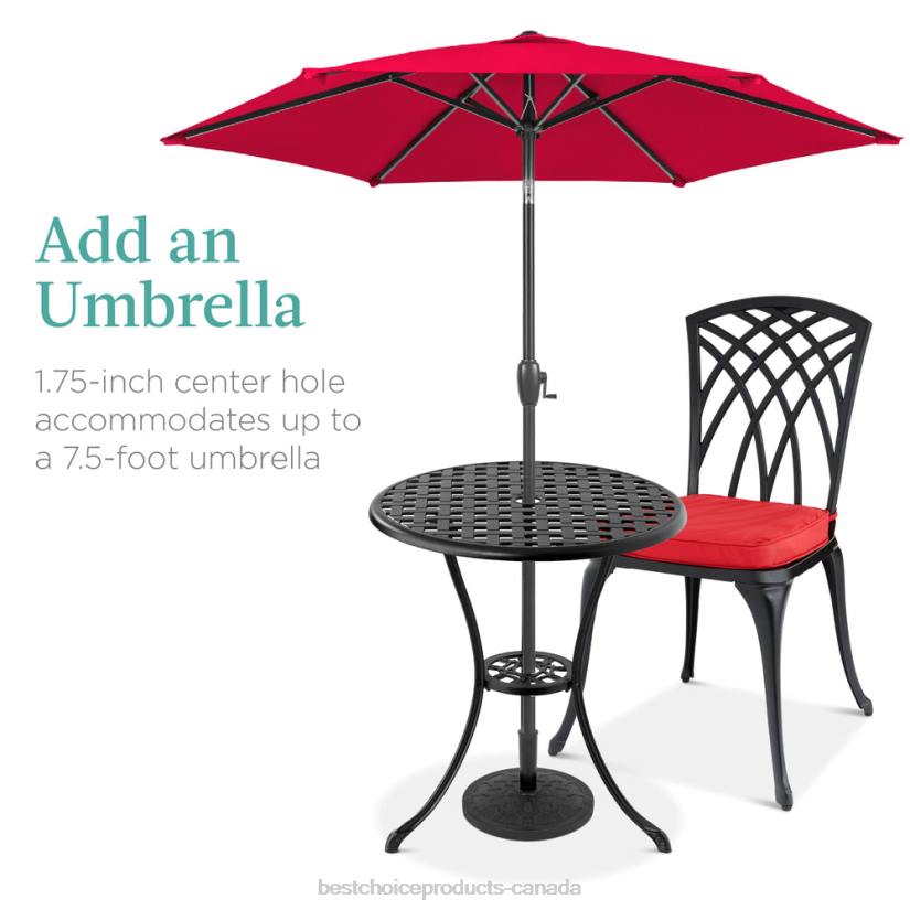 4LT21452 Black/Red Best Choice Products 3-Piece Patio Bistro Set w/ Umbrella Hole, 2 Chairs, Polyester Cushions
