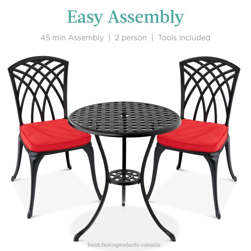 4LT21452 Black/Red Best Choice Products 3-Piece Patio Bistro Set w/ Umbrella Hole, 2 Chairs, Polyester Cushions