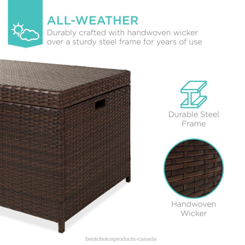 4LT21458 Brown Best Choice Products Indoor Outdoor Wicker Storage Box w/ Steel Frame, Lift-Up Top