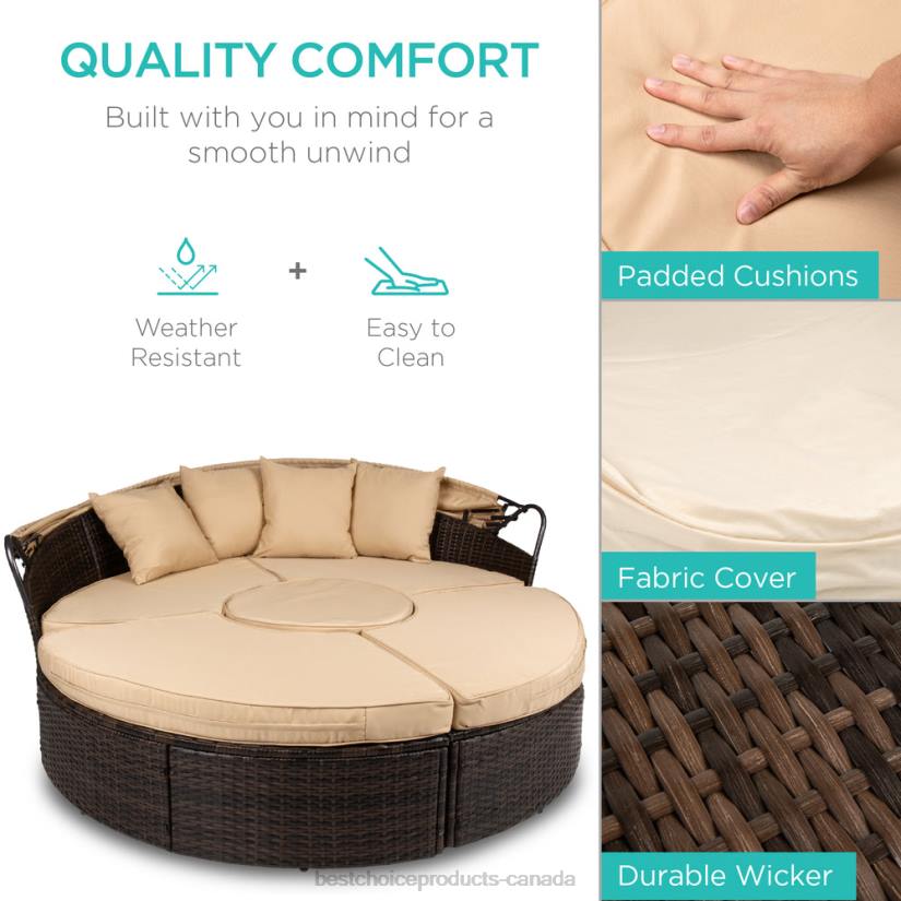 4LT21466 Beige Best Choice Products 5-Piece 2-in-1 Wicker Daybed Sectional w/ Adjustable Seats, Canopy, Cover