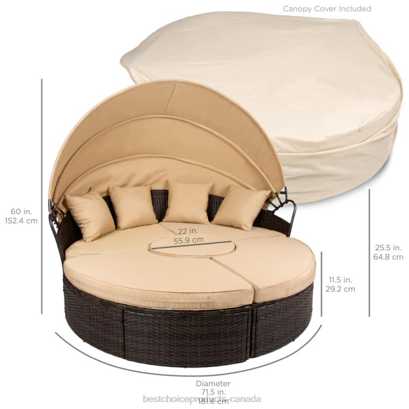 4LT21466 Beige Best Choice Products 5-Piece 2-in-1 Wicker Daybed Sectional w/ Adjustable Seats, Canopy, Cover