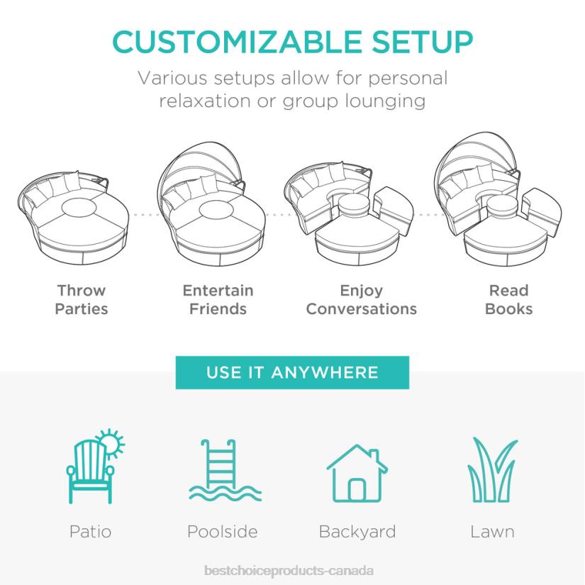 4LT21467 Navy Best Choice Products 5-Piece 2-in-1 Wicker Daybed Sectional w/ Adjustable Seats, Canopy, Cover