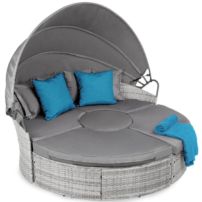 4LT21468 Gray Best Choice Products 5-Piece 2-in-1 Wicker Daybed Sectional w/ Adjustable Seats, Canopy, Cover