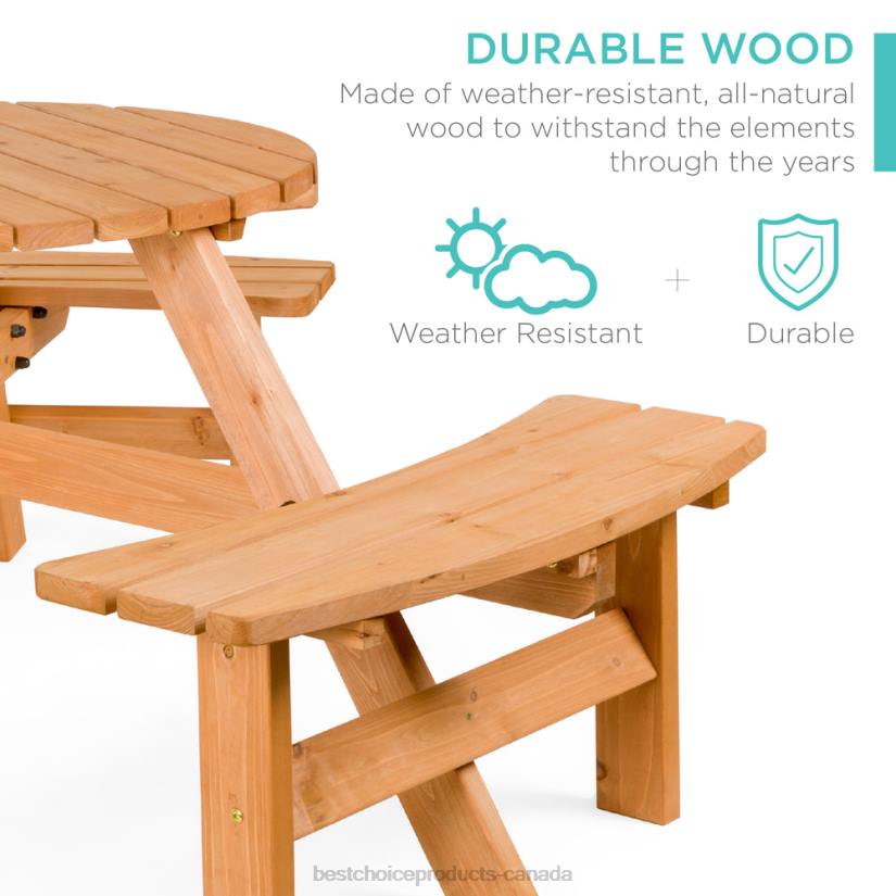 4LT21480 Natural Best Choice Products 6-Person Circular Wooden Picnic Table w/ Umbrella Hole, 3 Benches