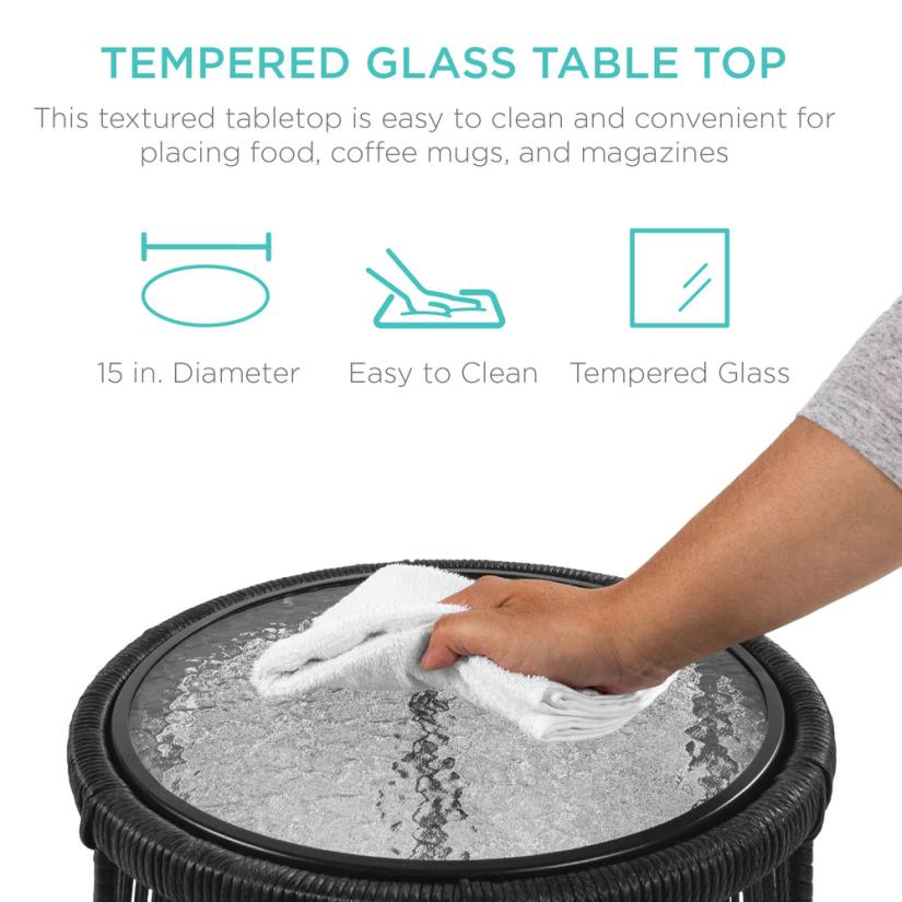 4LT2403 Black Best Choice Products Rope Woven Sectional, L-Shape Sofa Set w/ Detachable Lounger, Table