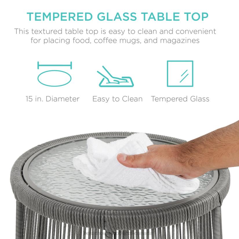 4LT2404 Gray/Navy Best Choice Products Rope Woven Sectional, L-Shape Sofa Set w/ Detachable Lounger, Table