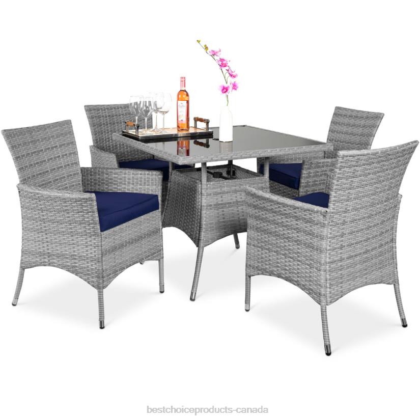4LT2407 Navy Best Choice Products 5-Piece Wicker Patio Dining Table Set w/ 4 Chairs