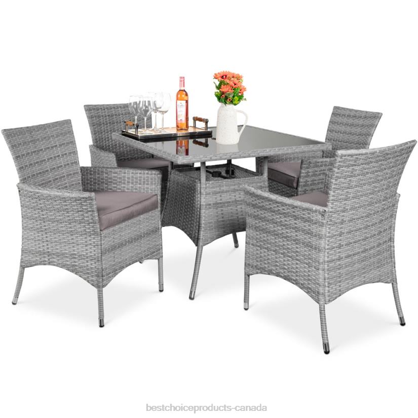 4LT2408 Gray Best Choice Products 5-Piece Wicker Patio Dining Table Set w/ 4 Chairs