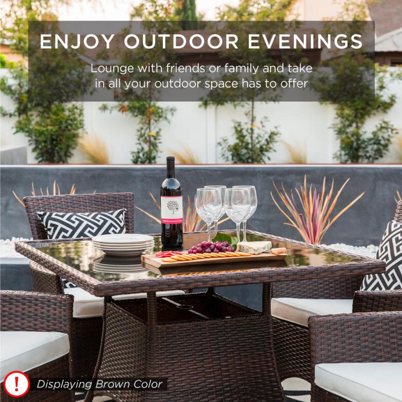 4LT2409 Red Best Choice Products 5-Piece Wicker Patio Dining Table Set w/ 4 Chairs