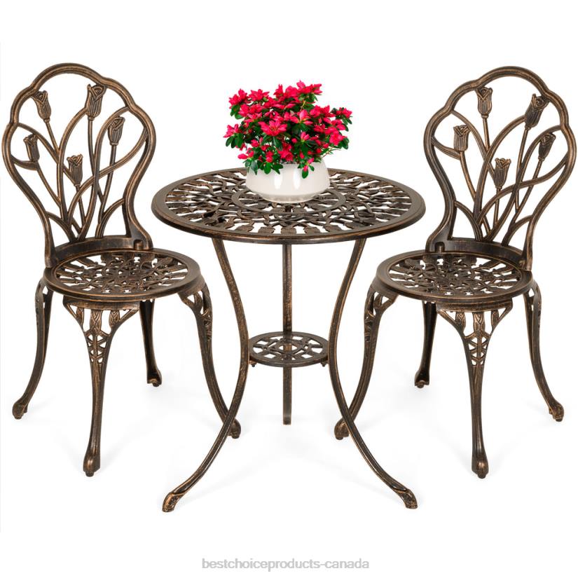 4LT2410 Brown Best Choice Products 3-Piece Cast Aluminum Patio Bistro Furniture Set