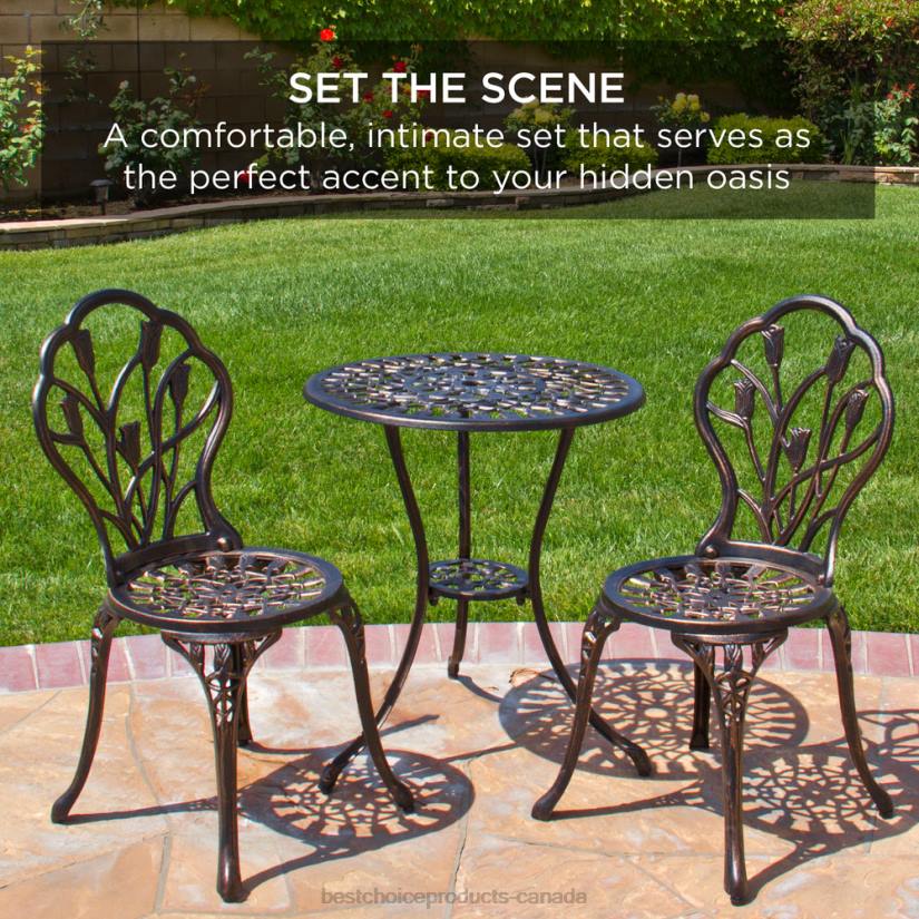 4LT2410 Brown Best Choice Products 3-Piece Cast Aluminum Patio Bistro Furniture Set