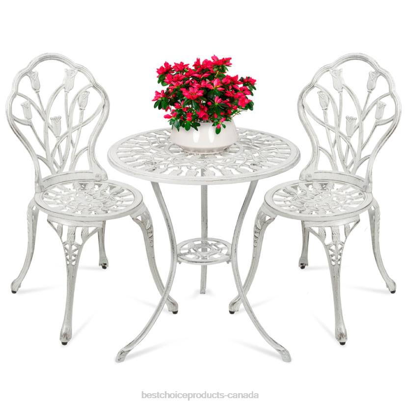 4LT2411 White Best Choice Products 3-Piece Cast Aluminum Patio Bistro Furniture Set