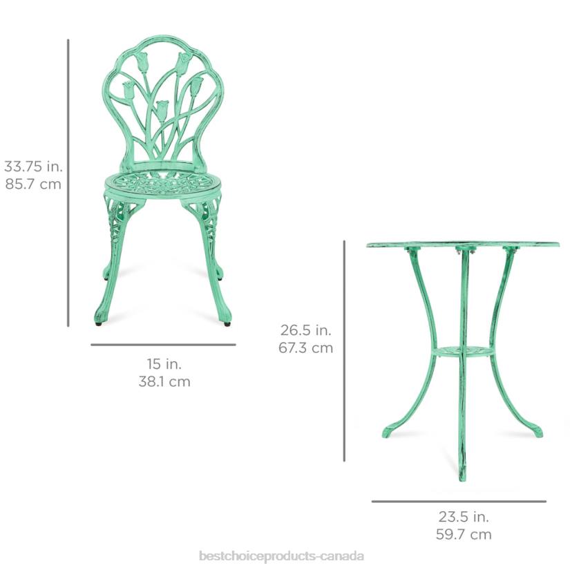 4LT2412 Teal Best Choice Products 3-Piece Cast Aluminum Patio Bistro Furniture Set