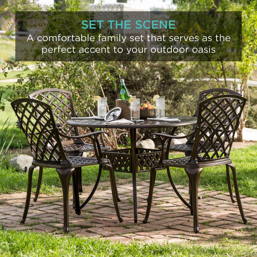 4LT2413 Brown Best Choice Products 5-Piece All-Weather Cast Aluminum Patio Dining Set w/ 4 Chairs