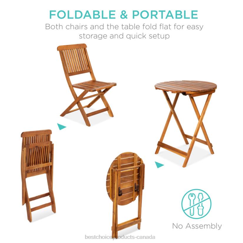 4LT2421 Brown Best Choice Products 3-Piece Acacia Wood Bistro Set w/ Folding Table, 2 Chairs