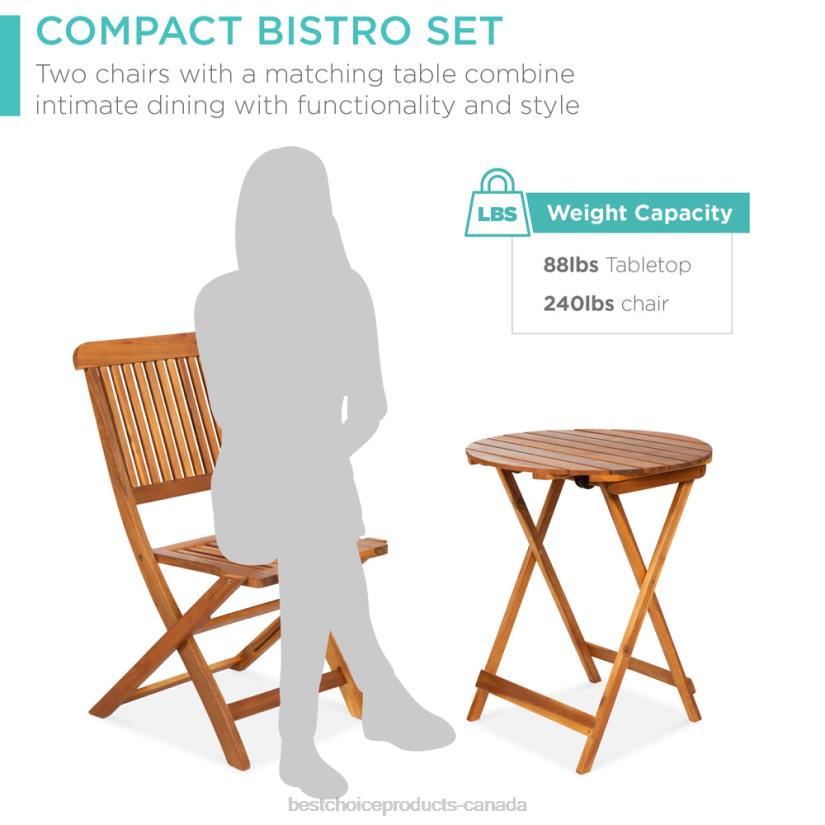 4LT2421 Brown Best Choice Products 3-Piece Acacia Wood Bistro Set w/ Folding Table, 2 Chairs