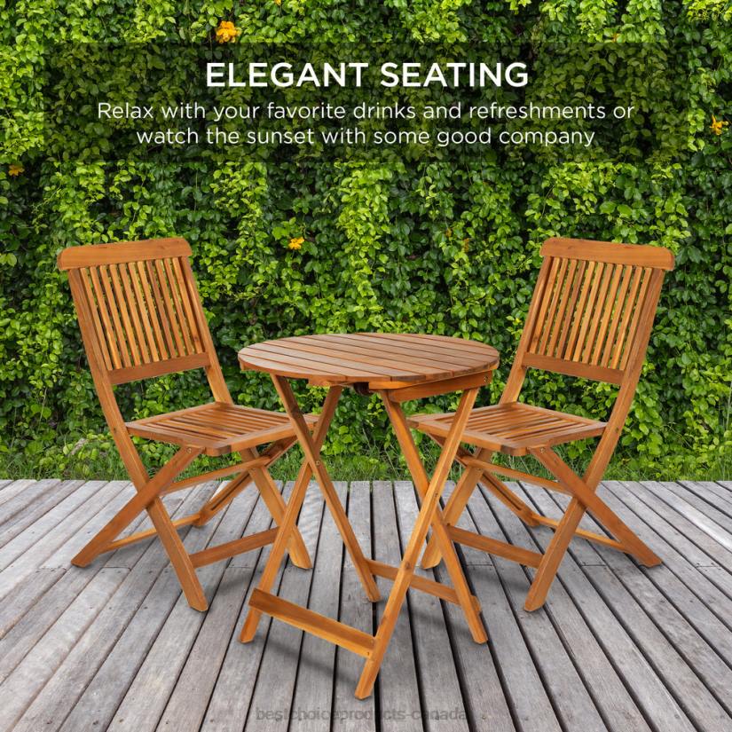 4LT2421 Brown Best Choice Products 3-Piece Acacia Wood Bistro Set w/ Folding Table, 2 Chairs