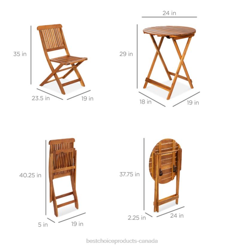 4LT2421 Brown Best Choice Products 3-Piece Acacia Wood Bistro Set w/ Folding Table, 2 Chairs