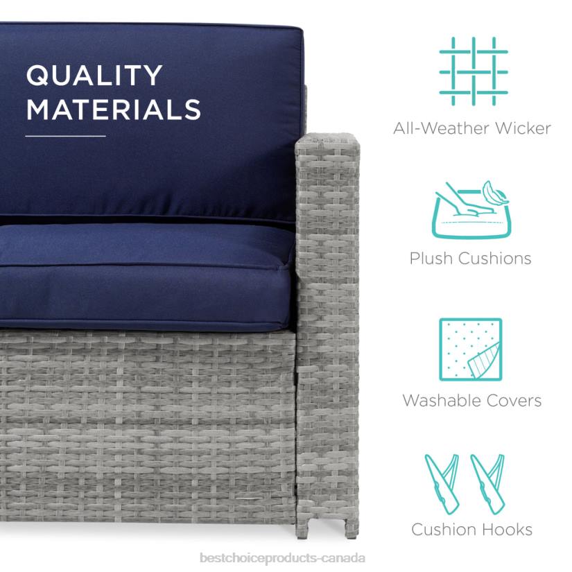 4LT2428 Gray/Navy Best Choice Products 6-Piece Wicker Patio Furniture Set w/ Height-Adjustable Dining Table