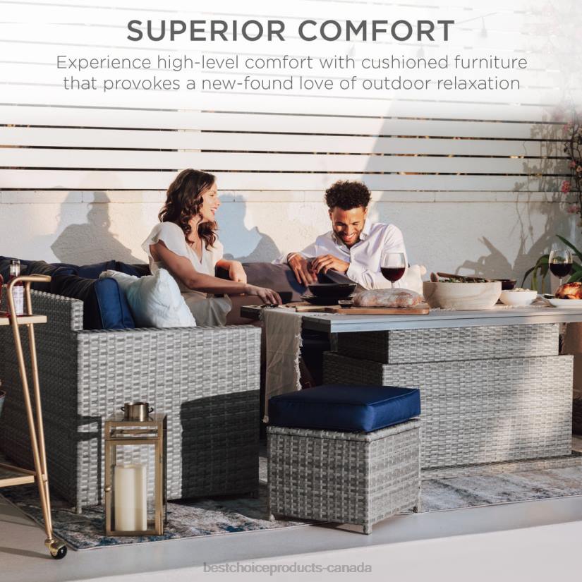 4LT2428 Gray/Navy Best Choice Products 6-Piece Wicker Patio Furniture Set w/ Height-Adjustable Dining Table