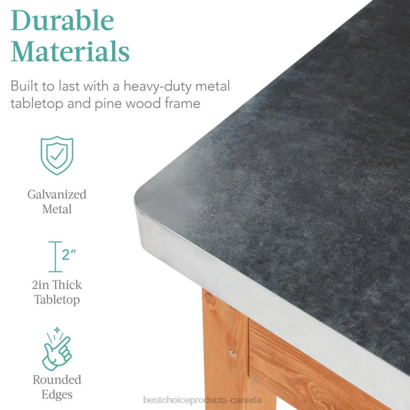 4LT2430 Stained Brown Best Choice Products Mobile Outdoor Table and Storage Cabinet w/ 4 Wheels, Stainless Steel Top